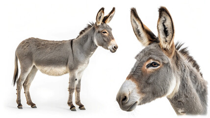 Fototapeta premium Realistic Donkey Profile on White