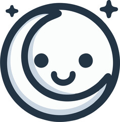Minimalist Smiling Moon Face Vector Logo - Cute Crescent Moon Line Art Design Isolated