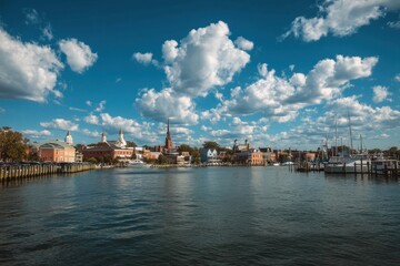 Obraz premium Daytime View of Annapolis Skyline: A Vibrant City Landscape in Maryland, USA