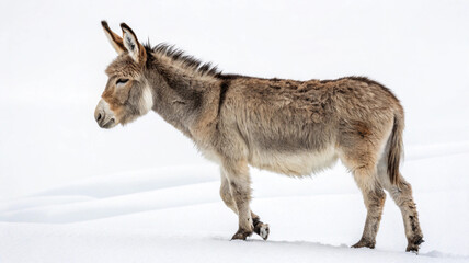 Adorable Donkey Standing Against White Background