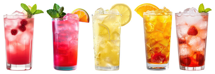PNG Colorful refreshing summer drinks, element set on transparent background