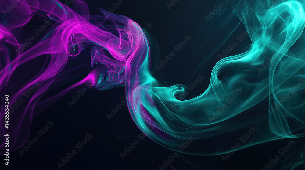Poster colorful swirl of smoke creating abstract forms in dark background
