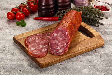 Italian pork Salchichon sausage with slices
