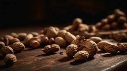 Close up group of small brown round objects on dark surface