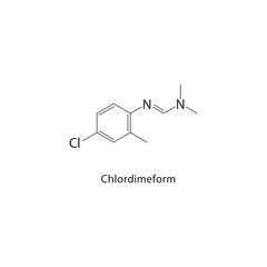 Chlordimeform skeletal structure. Pesticide compound schematic illustration. Simple diagram, chemical formula.