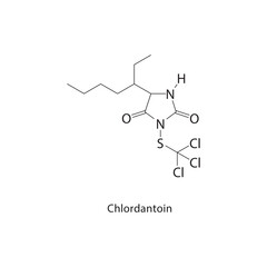 Chlordantoin skeletal structure. Pesticide compound schematic illustration. Simple diagram, chemical formula.
