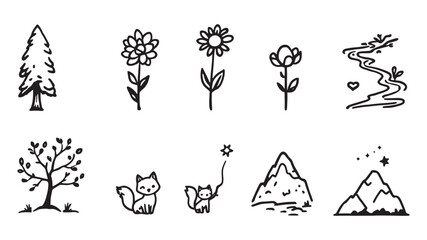 Nature Silhouette line art style depicting serene outdoor landscapes