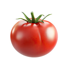 Ripe, round tomato with green stem  Vibrant red hue, smooth skin, detailed texture