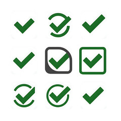 Green checkmark icons set various styles square circle simple design on on transparent background