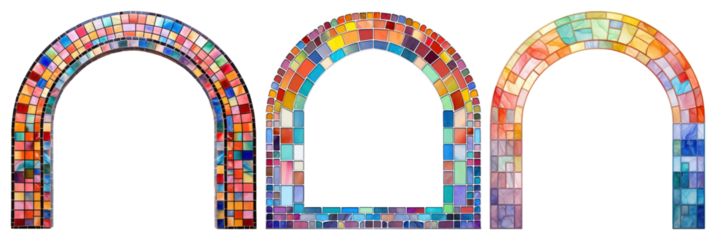 PNG Colorful mosaic arch designs, element set on transparent background