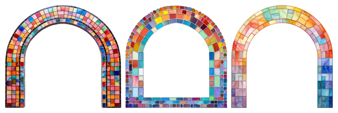 PNG Colorful mosaic arch designs, element set on transparent background