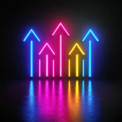 Neon Arrows Set on Dark Background Representing Growth and Progress in Business and Finance