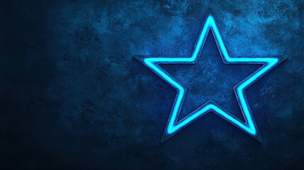 Fototapeta premium Neon Star Glowing on Textured Blue Background for Creative and Modern Designs