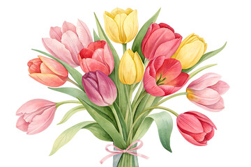 Obraz premium Watercolor Tulip Bouquet – Hand-Painted Botanical Art