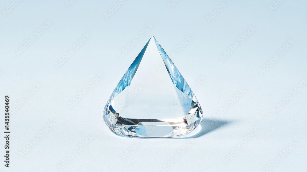 Poster a crystal with a triangular shape and faceted edges.