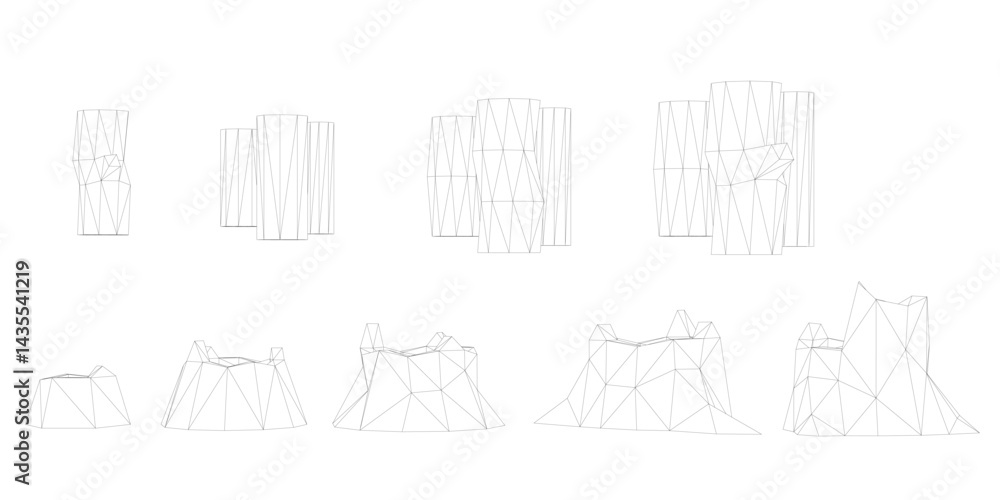 Poster a series of wooden logs, each varying in size and shape. the logs are arranged in a row, with some b