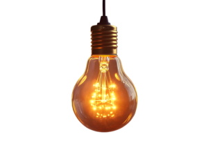 glowing light bulb against soft background of twinkling lights