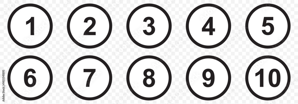Poster bullet points icon set in line style, simple round numbers in flat style, set of 1-10 numbers simple