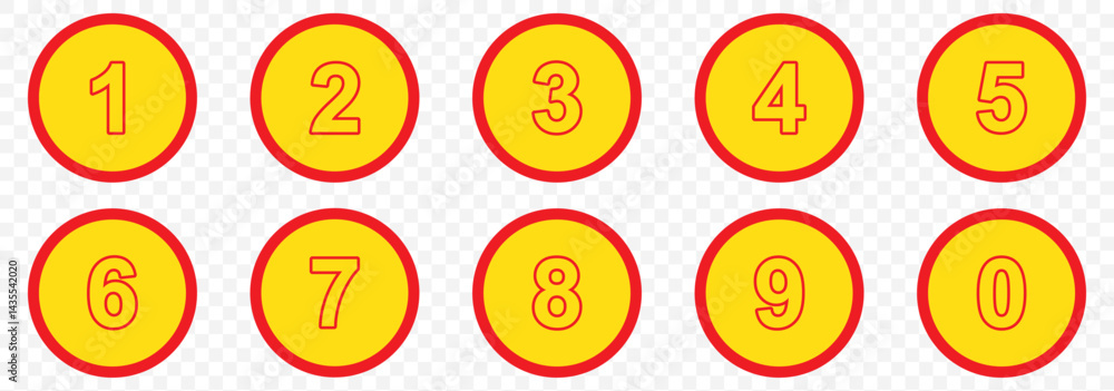 Poster simple round numbers symbol set. red isolated font in vector flat colorful number bullet points, inf