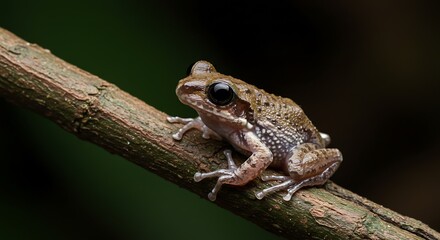 Obraz premium Tiny Frog on Branch: A Detailed Macro Photograph
