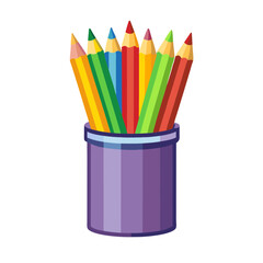 Vibrant Rainbow Striped Pencil Cup Filled with a Colorful Assortment of Sharpened Colored Pencils