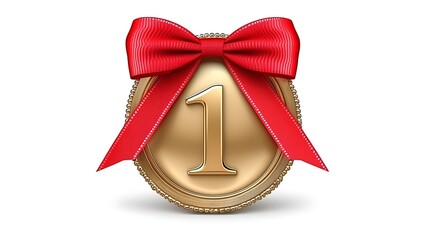 Gold medal with red ribbon, number one