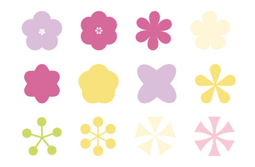 Set of Various Simple and Cute Pastel Flowers
