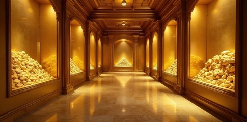 Obraz premium High-polished gold walls, treasures in glass cases , gold, ancient, protected
