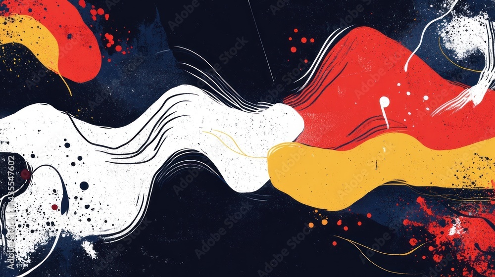 Poster an abstract composition featuring dynamic interplay of organic shapes and textures rendered in a vib