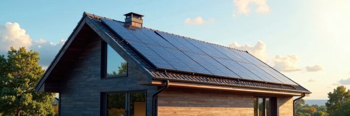 Sleek solar panels seamlessly integrated into modern gable roof design, modern, solar installation