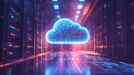 Futuristic cloud computing concept in a server room