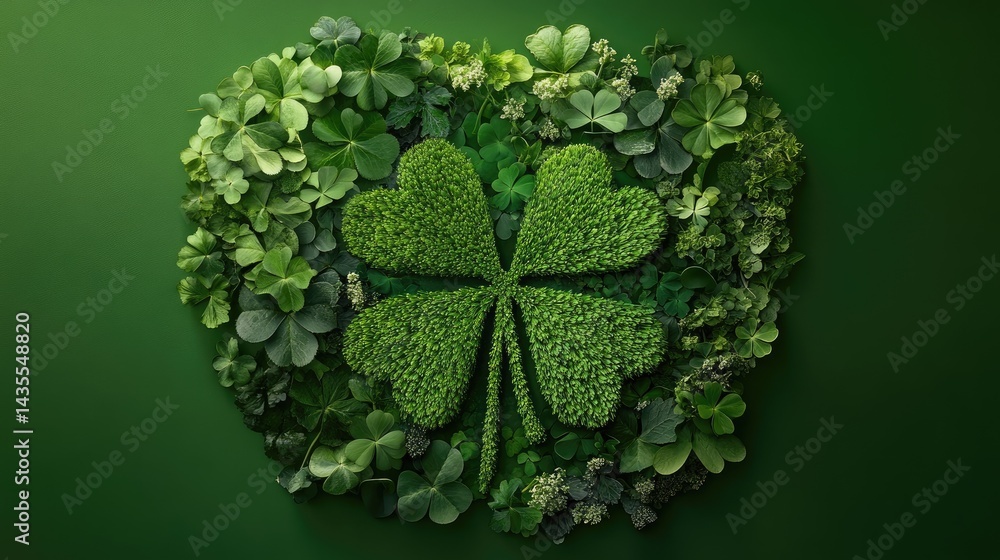 Aufkleber creative green composition with large shamrock shape made of assorted shamrocks in varying shades
