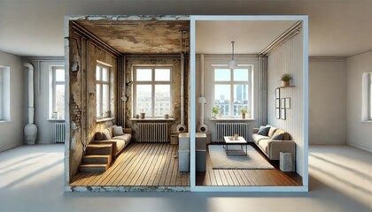 Side-by-Side Room Renovation Comparison - Generative AI