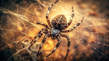 Obraz premium Spider on Web, Close-Up