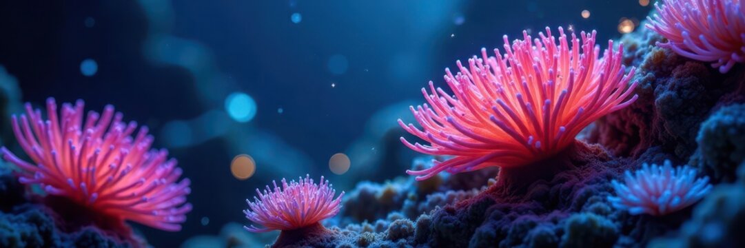 Glowing coral, bioluminescent algae, deep sea flora, glowing plants,  radiant