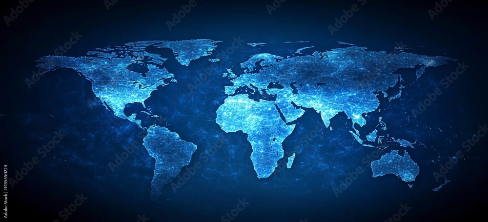 Poster abstract blue background with a global network and world map for a business technology concept vecto