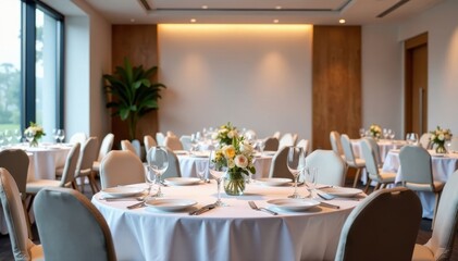 Modern event space, minimalist decor, pristine tableware, eventspace, design
