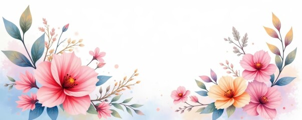 Fototapeta premium Soft pastel floral watercolor wash, white space , graphic, illustration, visual