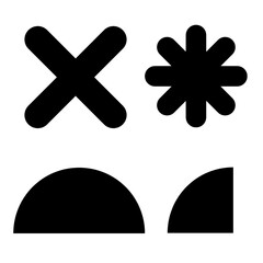 Geometric shapes isolated on transparent background. Cross, flower, half circle, quarter circle.