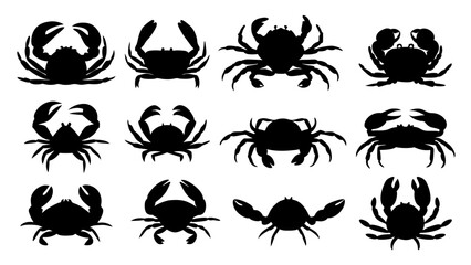 set of crab silhouette vector on tranparent background
