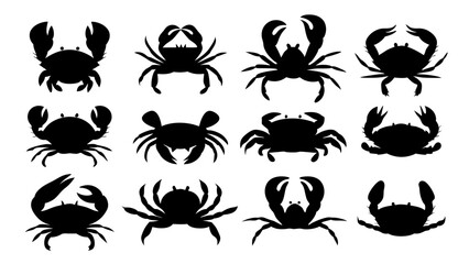 set of crab silhouette vector on tranparent background