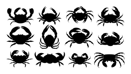 set of crab silhouette vector on tranparent background