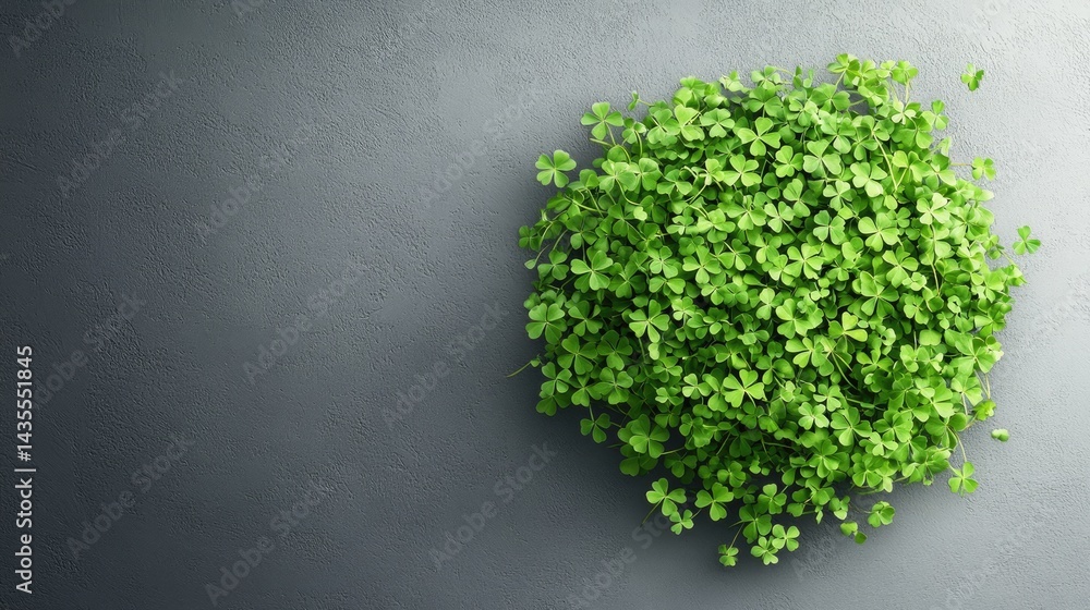 Poster shamrock cutout design filled with tiny green shamrocks on textured background, perfect for st. patr