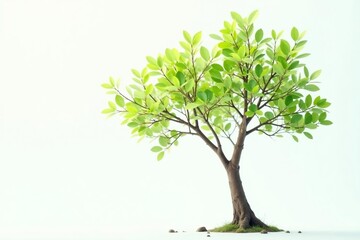 Single young tree, delicate leaves, stark white backdrop, sapling, ecology, plant