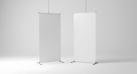 Displaying Two Blank Roll Up Banners on White Backdrop