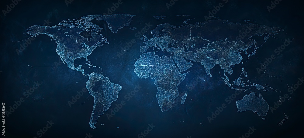 Poster abstract blue background with a global network and world map for a business technology concept vecto