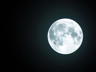 Fototapeta premium A brilliant full moon dominates the dark night sky, its craters and texture visible in detail