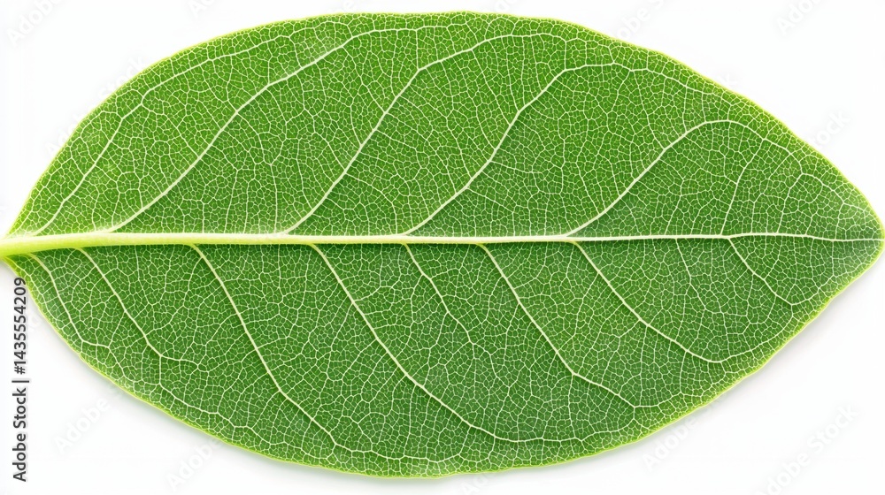 Poster a single leaf with a complex network of veins and a smooth, slightly curved surface.