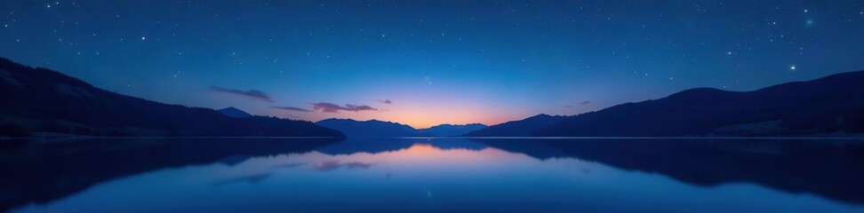 Fototapeta premium Clear night, countless stars above tranquil lake surface, celestial, universe, dark blue