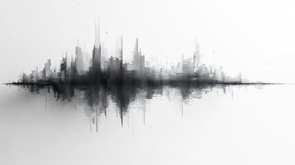 Abstract city skyline, sound wave effect